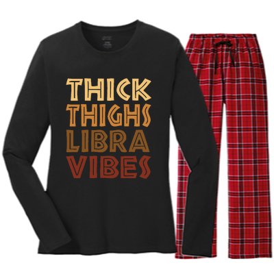 Thick Thighs Libra Vibes African American Black Zodiac Women's Long Sleeve Flannel Pajama Set 