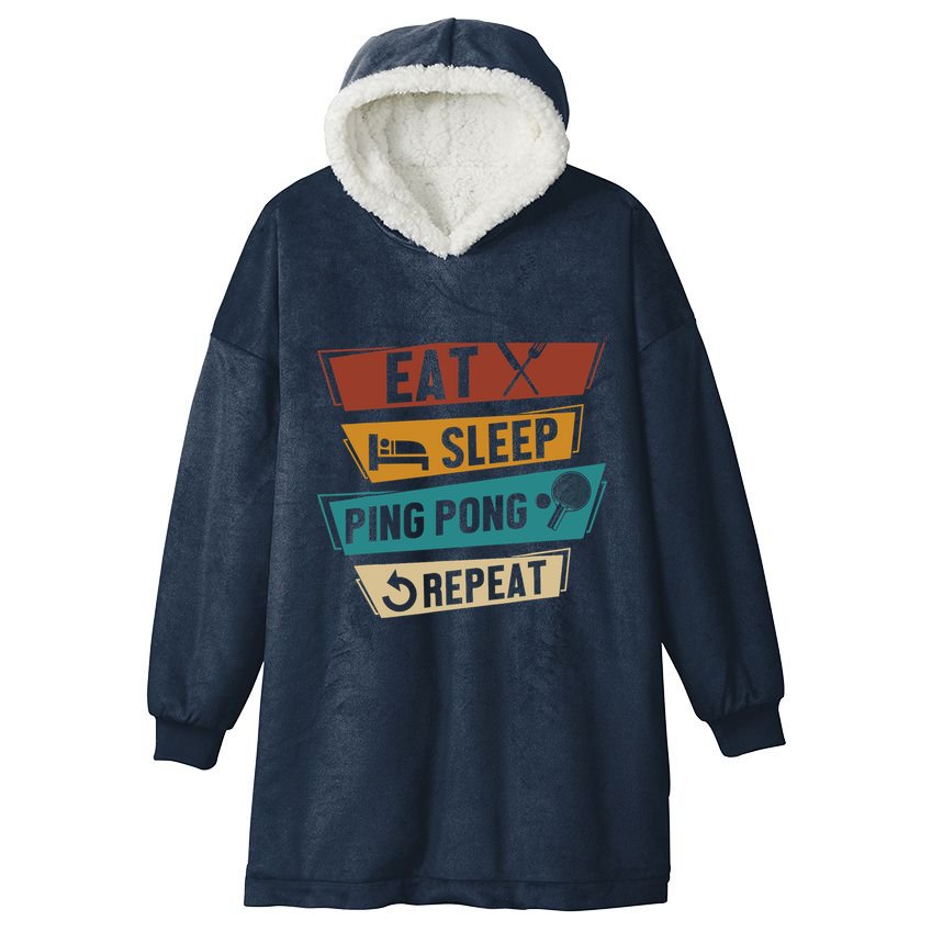 Table Tennis Lover Eat Sleep Ping Pong Repeat Hooded Wearable Blanket
