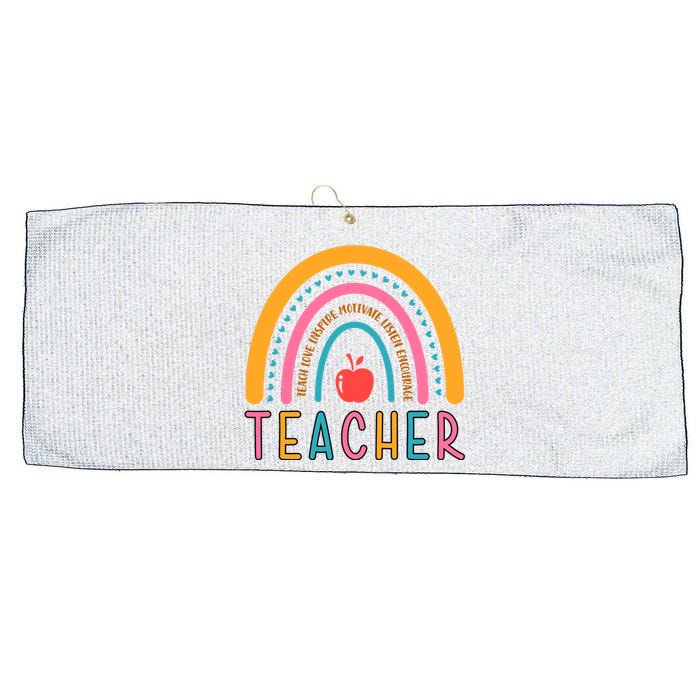 Teacher Teach Love Inspire Motivate Listen Encourage Large Microfiber Waffle Golf Towel