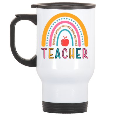 Teacher Teach Love Inspire Motivate Listen Encourage Stainless Steel Travel Mug