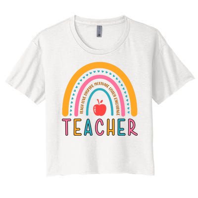 Teacher Teach Love Inspire Motivate Listen Encourage Women's Crop Top Tee