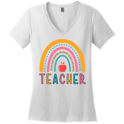 Teacher Teach Love Inspire Motivate Listen Encourage Women's V-Neck T-Shirt