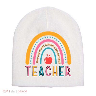 Teacher Teach Love Inspire Motivate Listen Encourage Short Acrylic Beanie