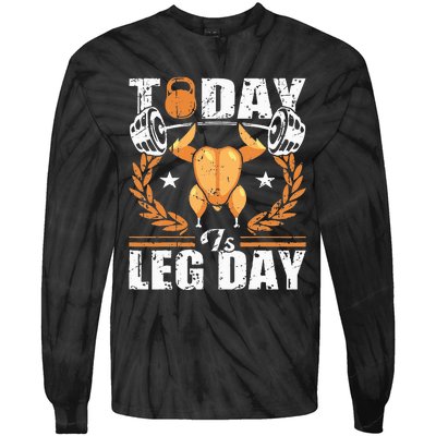 Thanksgiving Turkey Leg Day Workout Fun Tie-Dye Long Sleeve Shirt