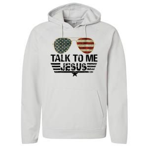 Talk To Me Jesus Glasses Usa Flag Performance Fleece Hoodie