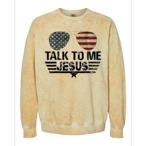 Talk To Me Jesus Glasses Usa Flag Colorblast Crewneck Sweatshirt