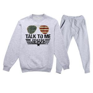 Talk To Me Jesus Glasses Usa Flag Premium Crewneck Sweatsuit Set