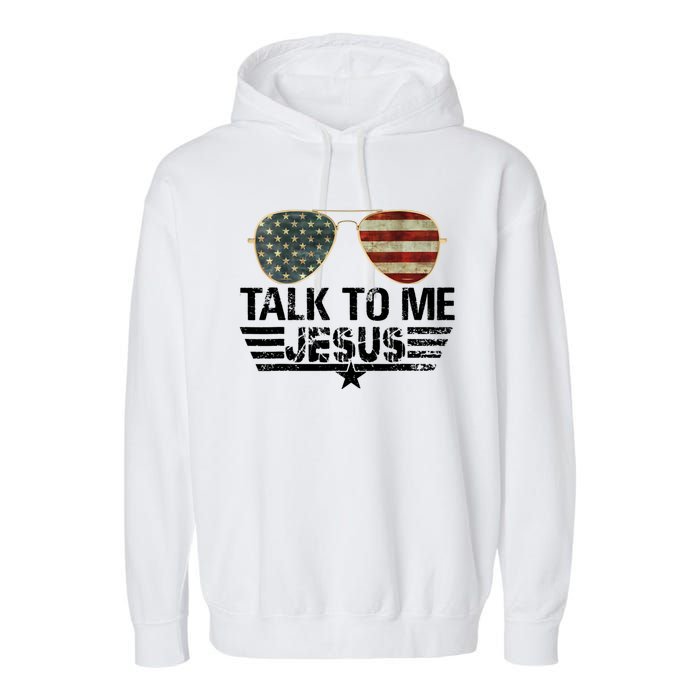 Talk To Me Jesus Glasses Usa Flag Garment-Dyed Fleece Hoodie