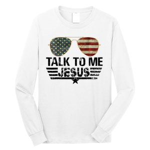 Talk To Me Jesus Glasses Usa Flag Long Sleeve Shirt