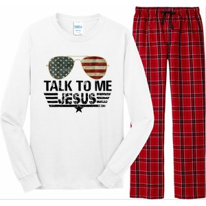 Talk To Me Jesus Glasses Usa Flag Long Sleeve Pajama Set