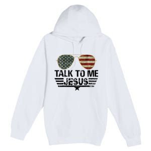 Talk To Me Jesus Glasses Usa Flag Premium Pullover Hoodie