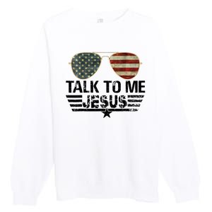 Talk To Me Jesus Glasses Usa Flag Premium Crewneck Sweatshirt