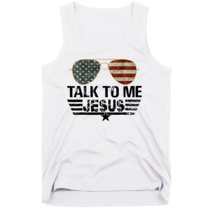 Talk To Me Jesus Glasses Usa Flag Tank Top