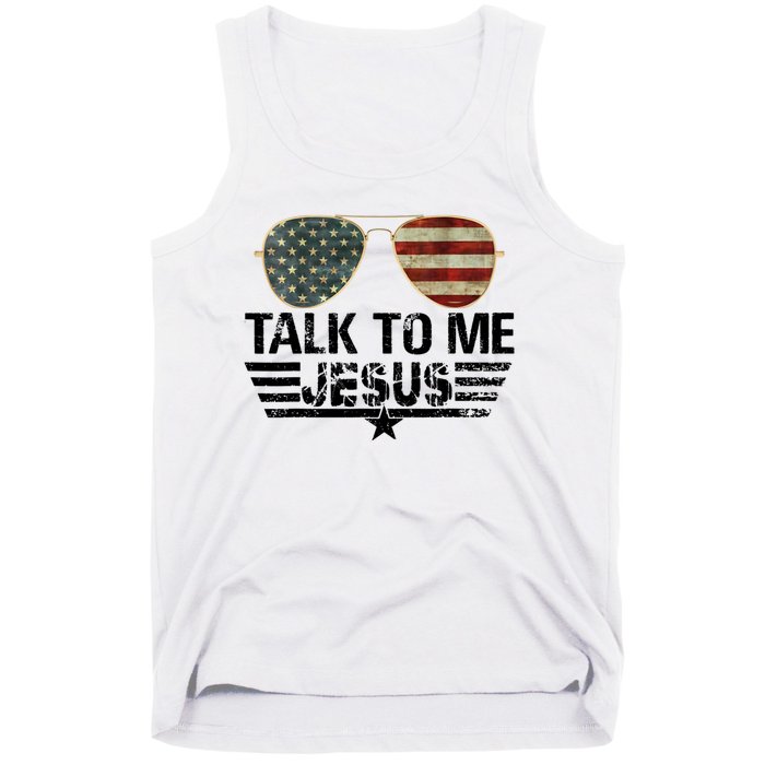 Talk To Me Jesus Glasses Usa Flag Tank Top