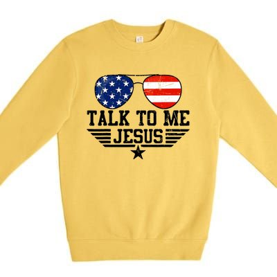 Talk To Me Jesus Glasses Usa Flag Premium Crewneck Sweatshirt