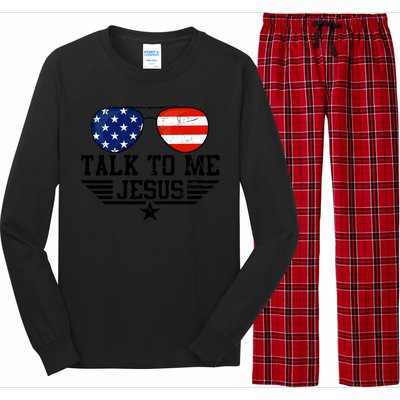 Talk To Me Jesus Glasses Usa Flag Long Sleeve Pajama Set