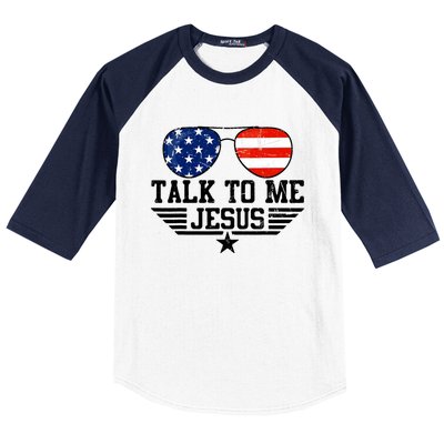 Talk To Me Jesus Glasses Usa Flag Baseball Sleeve Shirt