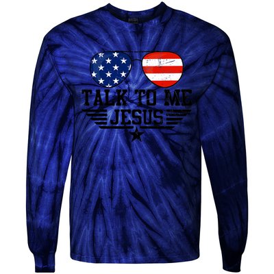 Talk To Me Jesus Glasses Usa Flag Tie-Dye Long Sleeve Shirt