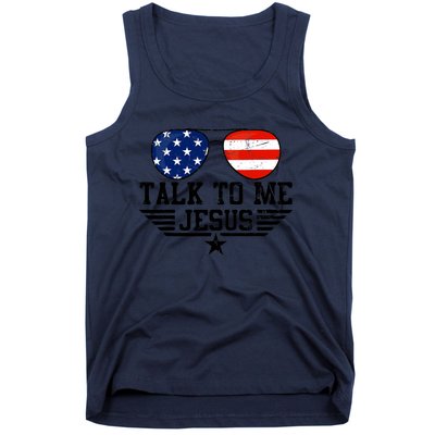 Talk To Me Jesus Glasses Usa Flag Tank Top