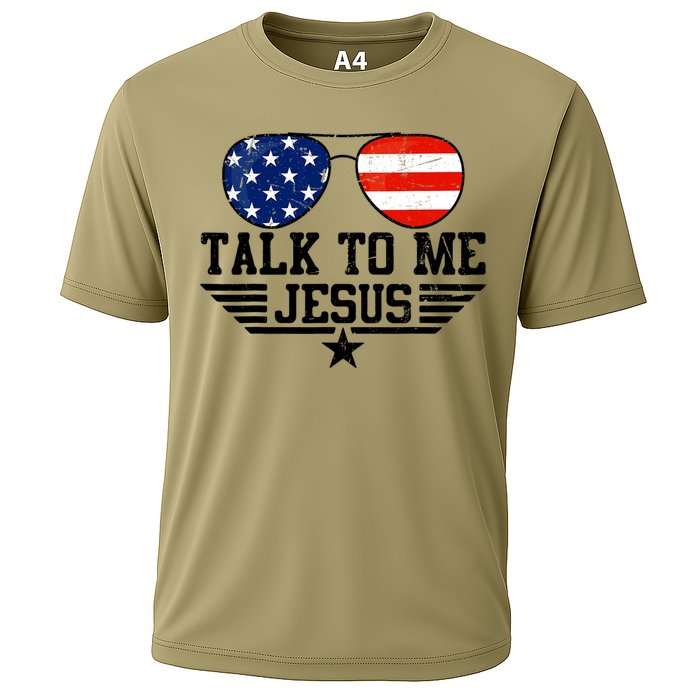 Talk To Me Jesus Glasses Usa Flag Cooling Performance Crew T-Shirt