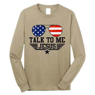 Talk To Me Jesus Glasses Usa Flag Long Sleeve Shirt