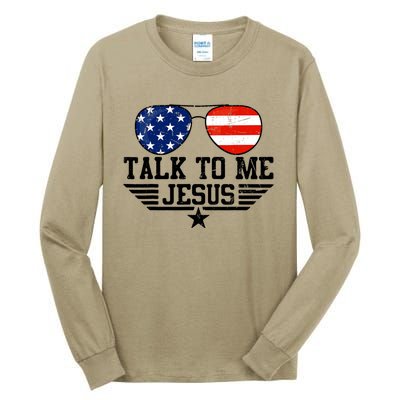 Talk To Me Jesus Glasses Usa Flag Tall Long Sleeve T-Shirt