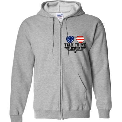 Talk To Me Jesus Glasses Usa Flag Full Zip Hoodie