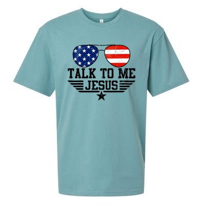 Talk To Me Jesus Glasses Usa Flag Sueded Cloud Jersey T-Shirt