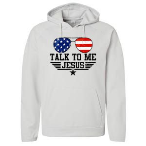 Talk To Me Jesus Glasses Usa Flag Performance Fleece Hoodie