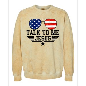 Talk To Me Jesus Glasses Usa Flag Colorblast Crewneck Sweatshirt