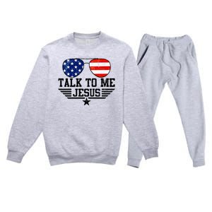 Talk To Me Jesus Glasses Usa Flag Premium Crewneck Sweatsuit Set