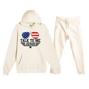 Talk To Me Jesus Glasses Usa Flag Premium Hooded Sweatsuit Set