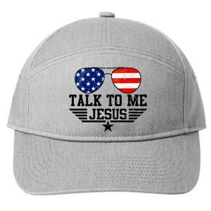 Talk To Me Jesus Glasses Usa Flag 7-Panel Snapback Hat