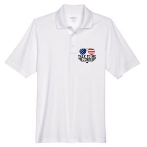 Talk To Me Jesus Glasses Usa Flag Men's Origin Performance Pique Polo