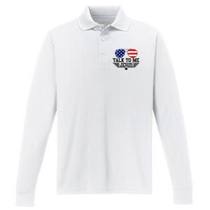 Talk To Me Jesus Glasses Usa Flag Performance Long Sleeve Polo