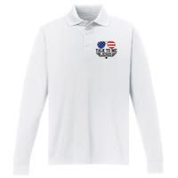 Talk To Me Jesus Glasses Usa Flag Performance Long Sleeve Polo