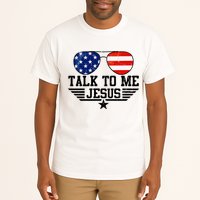 Talk To Me Jesus Glasses Usa Flag Tall T-Shirt