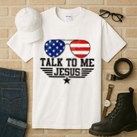 Talk To Me Jesus Glasses Usa Flag Tall T-Shirt