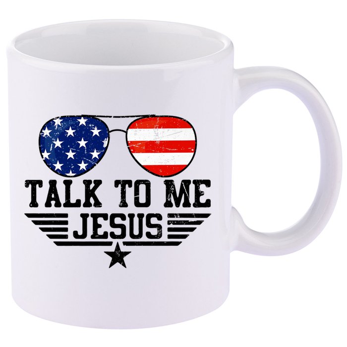 Talk To Me Jesus Glasses Usa Flag 11oz C Handle Ceramic Mug