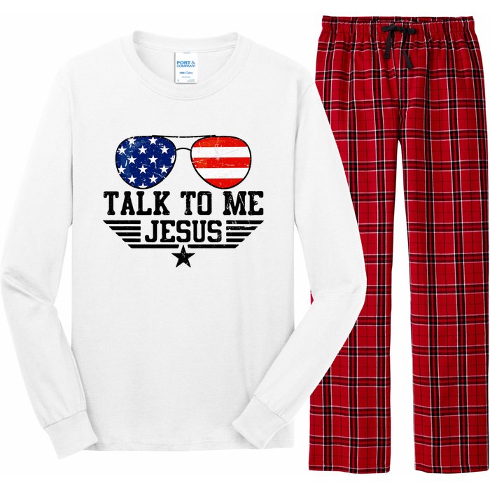 Talk To Me Jesus Glasses Usa Flag Long Sleeve Pajama Set