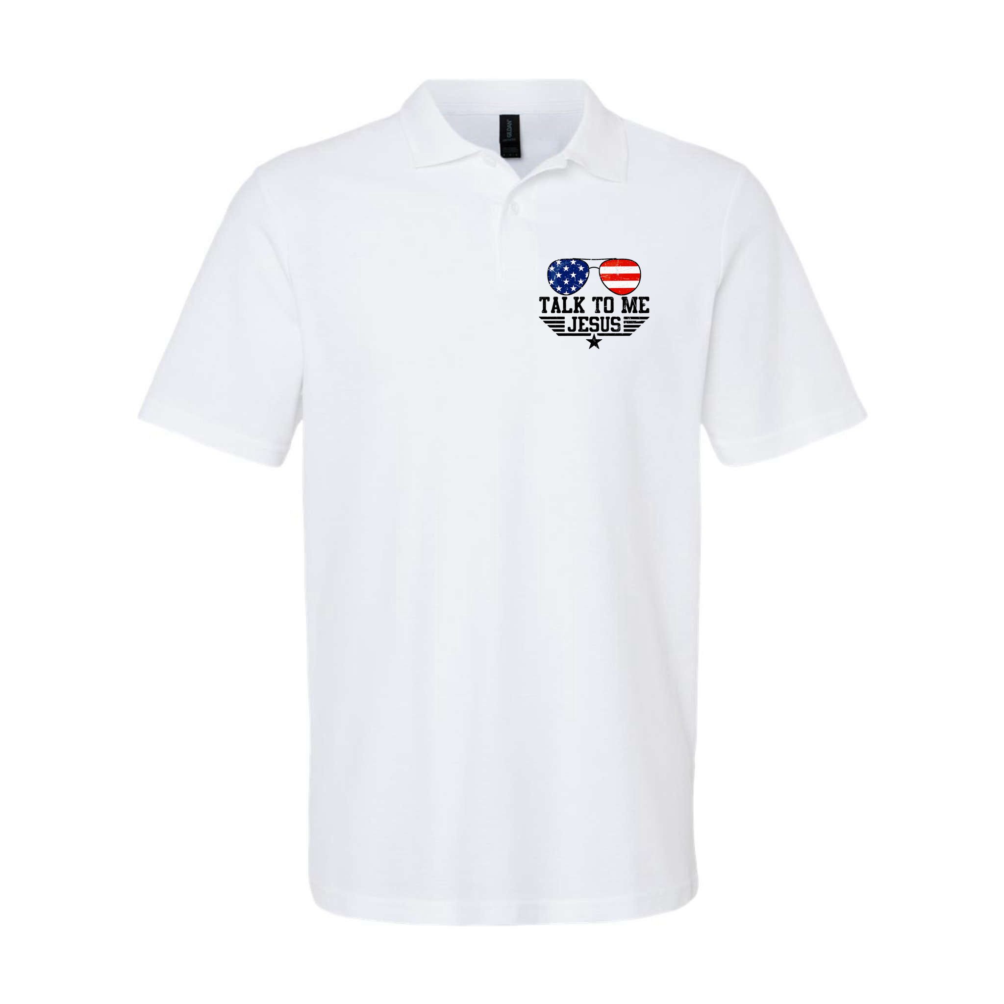 Talk To Me Jesus Glasses Usa Flag Polo