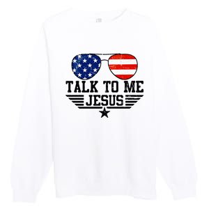 Talk To Me Jesus Glasses Usa Flag Premium Crewneck Sweatshirt