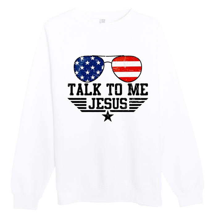 Talk To Me Jesus Glasses Usa Flag Premium Crewneck Sweatshirt