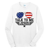 Talk To Me Jesus Glasses Usa Flag Tall Long Sleeve T-Shirt