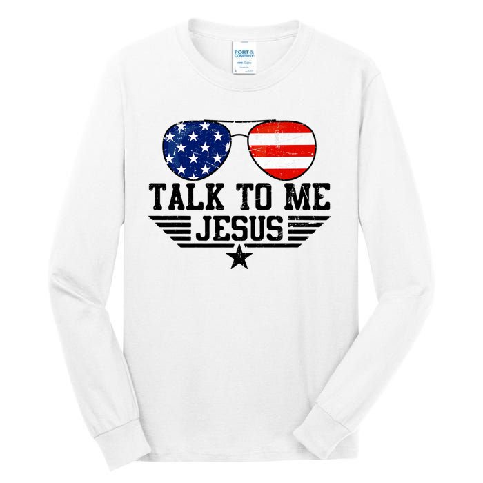 Talk To Me Jesus Glasses Usa Flag Tall Long Sleeve T-Shirt