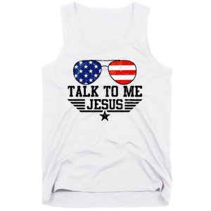 Talk To Me Jesus Glasses Usa Flag Tank Top