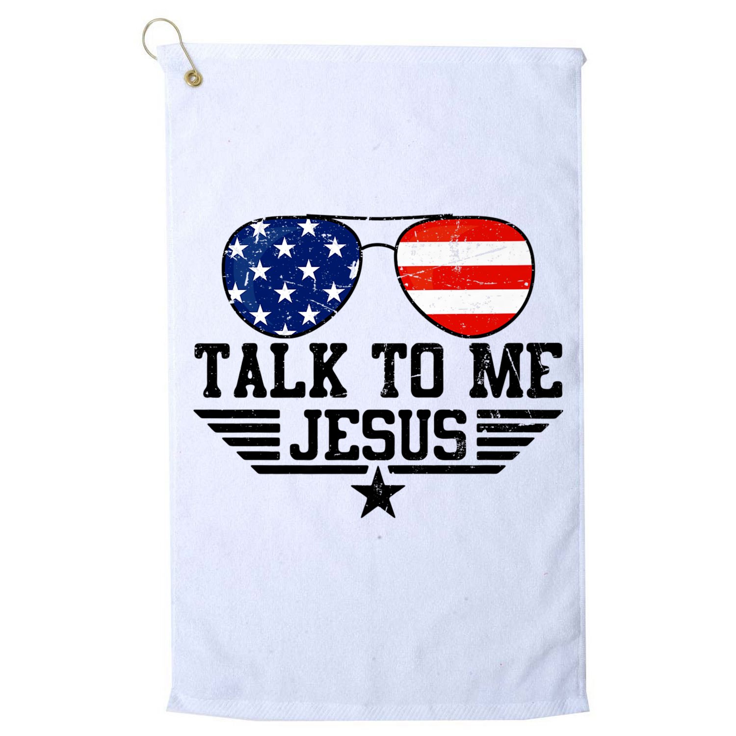 Talk To Me Jesus Glasses Usa Flag Golf Towel