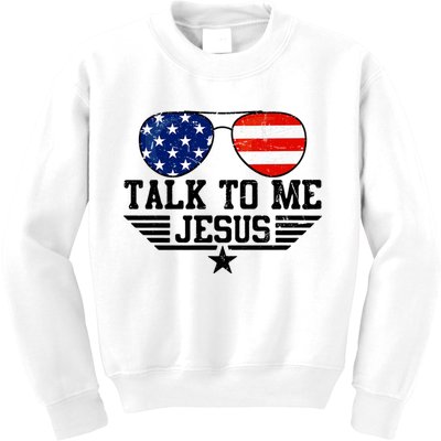 Talk To Me Jesus Glasses Usa Flag Kids Sweatshirt