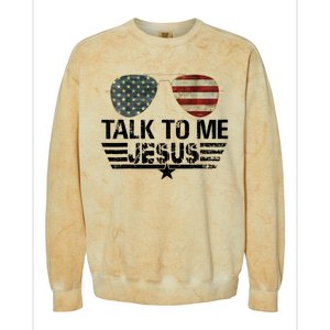 Talk To Me Jesus Glasses US Flag Colorblast Crewneck Sweatshirt