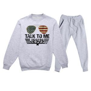 Talk To Me Jesus Glasses US Flag Premium Crewneck Sweatsuit Set